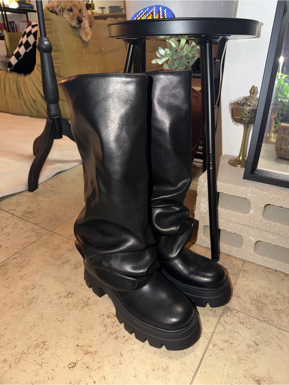 Black Knee-High Platform Boots - Women